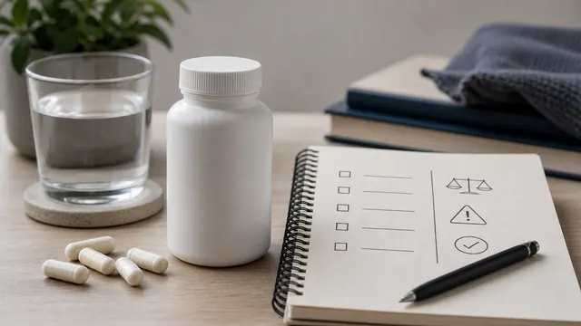 Alpha GPC supplement label-review scene with capsules and checklist notes
