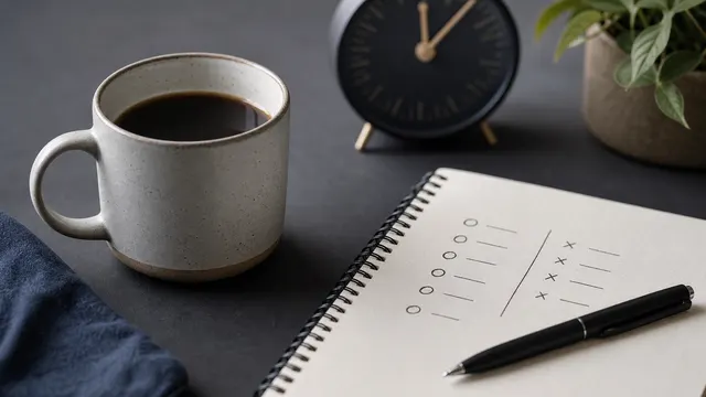 Caffeine decision thumbnail with coffee, notebook, and timing notes
